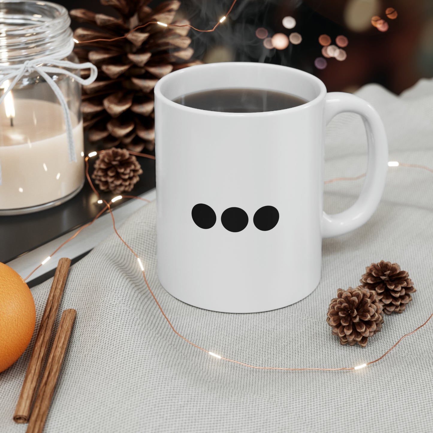 Dot Dot Dot - Black Dots on Double White Ceramic Mug 11oz