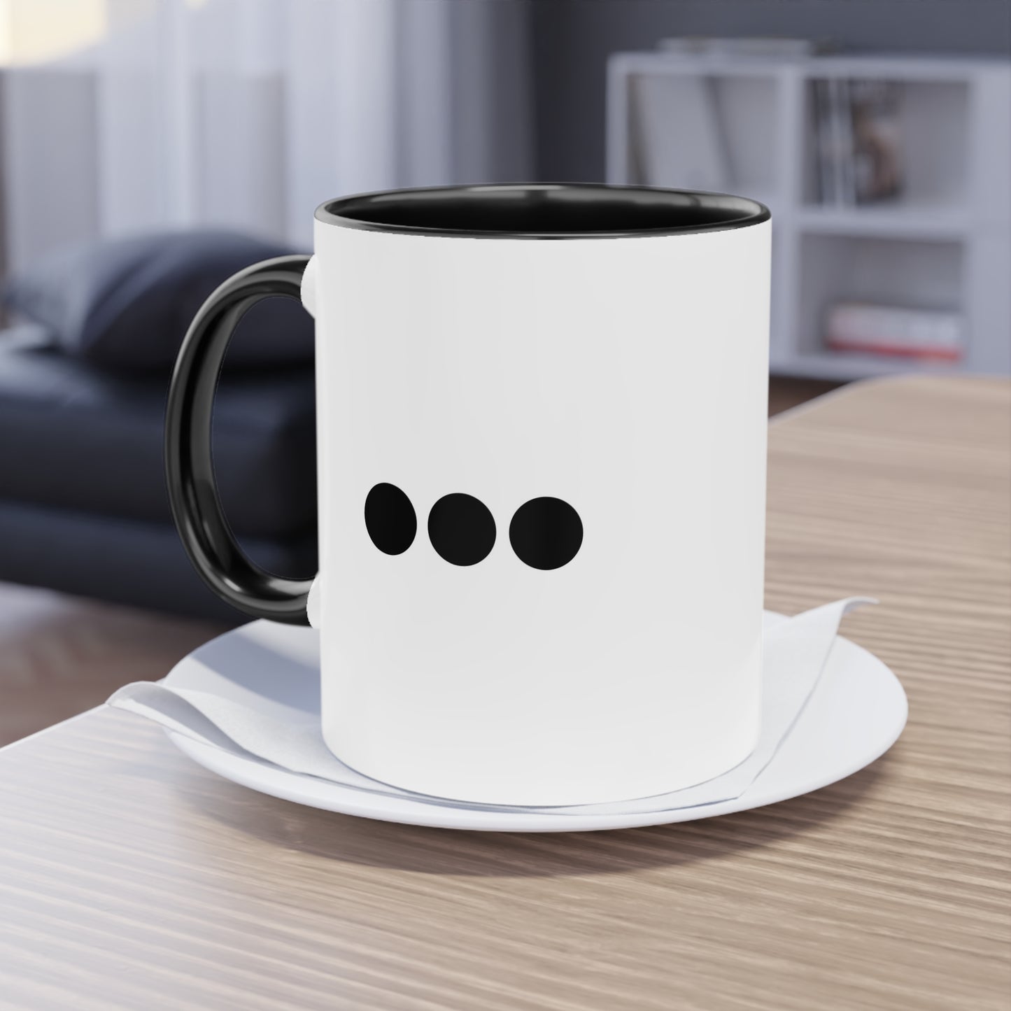 Dot Dot Dot - Black Dots on White - Two-Tone Coffee Mug (11oz)