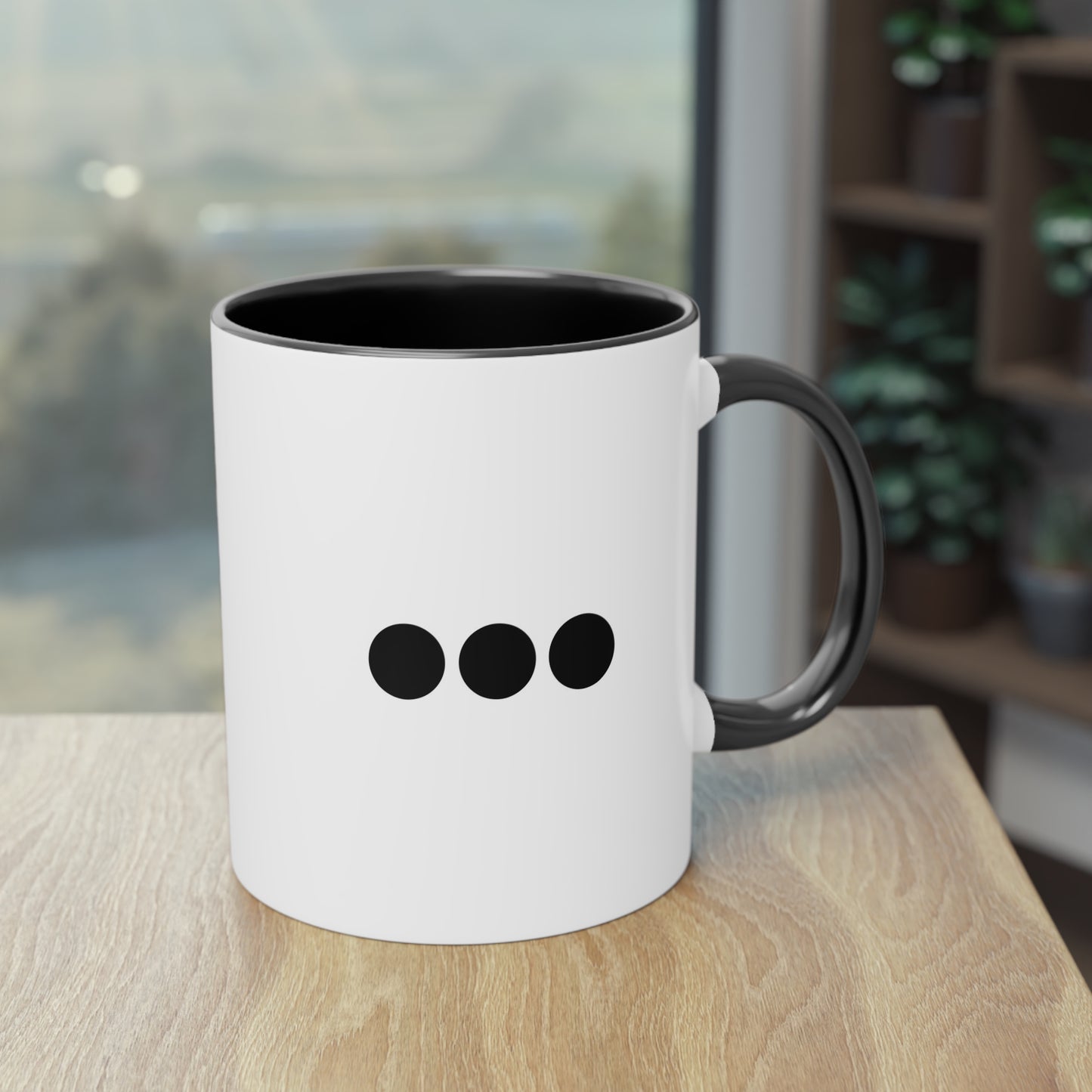 Dot Dot Dot - Black Dots on White - Two-Tone Coffee Mug (11oz)